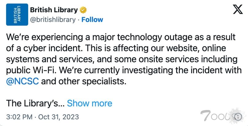 大英图书馆因周末网络攻击而瘫痪