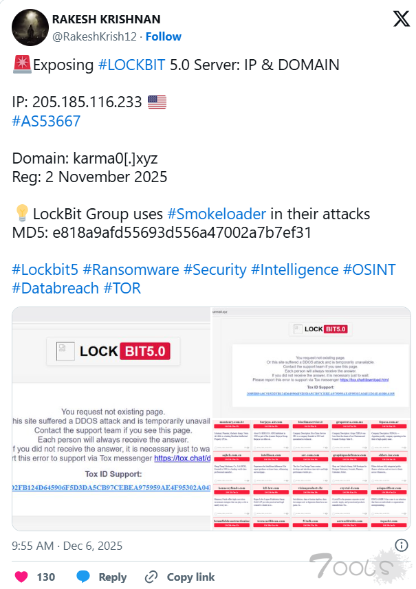 LockBit 5.0 基础设施因新的服务器、IP 和域名泄露而暴露