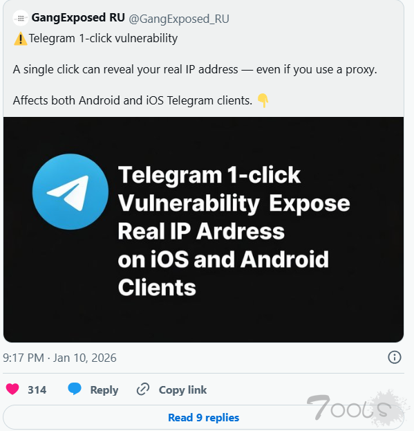 Telegram 一键暴露真实用户 IP 地址，绕过 Android 和 iOS 上的代理