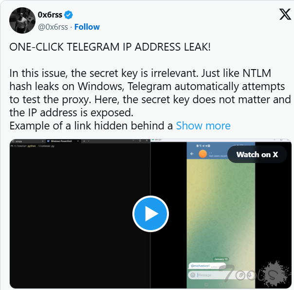 Telegram 一键暴露真实用户 IP 地址,绕过 Android 和 iOS 上的代理